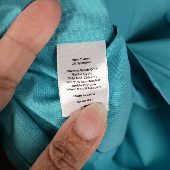 Talbots Wrinkle Resistant Button Front Shirt Women 14 Teal Stretch Long Sleeve - Picture 4 of 4